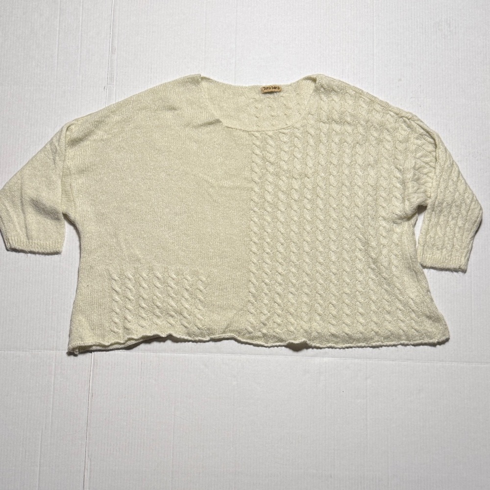 TERA BORA Women's Pullover Oversized Loose Neck Cable‎ Knit Cream Sweater O/S